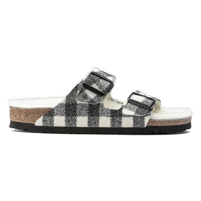 Birkenstock Shearling Plaid Wool Arizona Dame Hvide | DK 83ILH